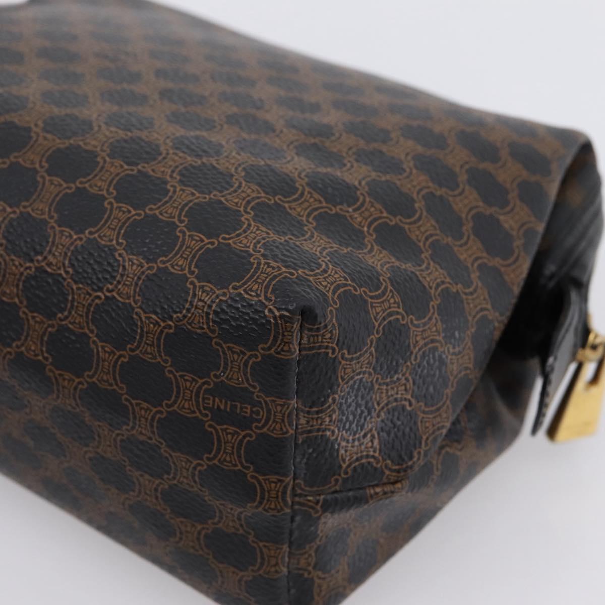 CELINE Macadam Canvas Pouch PVC Leather Black Gold Tone Auth am12663V
