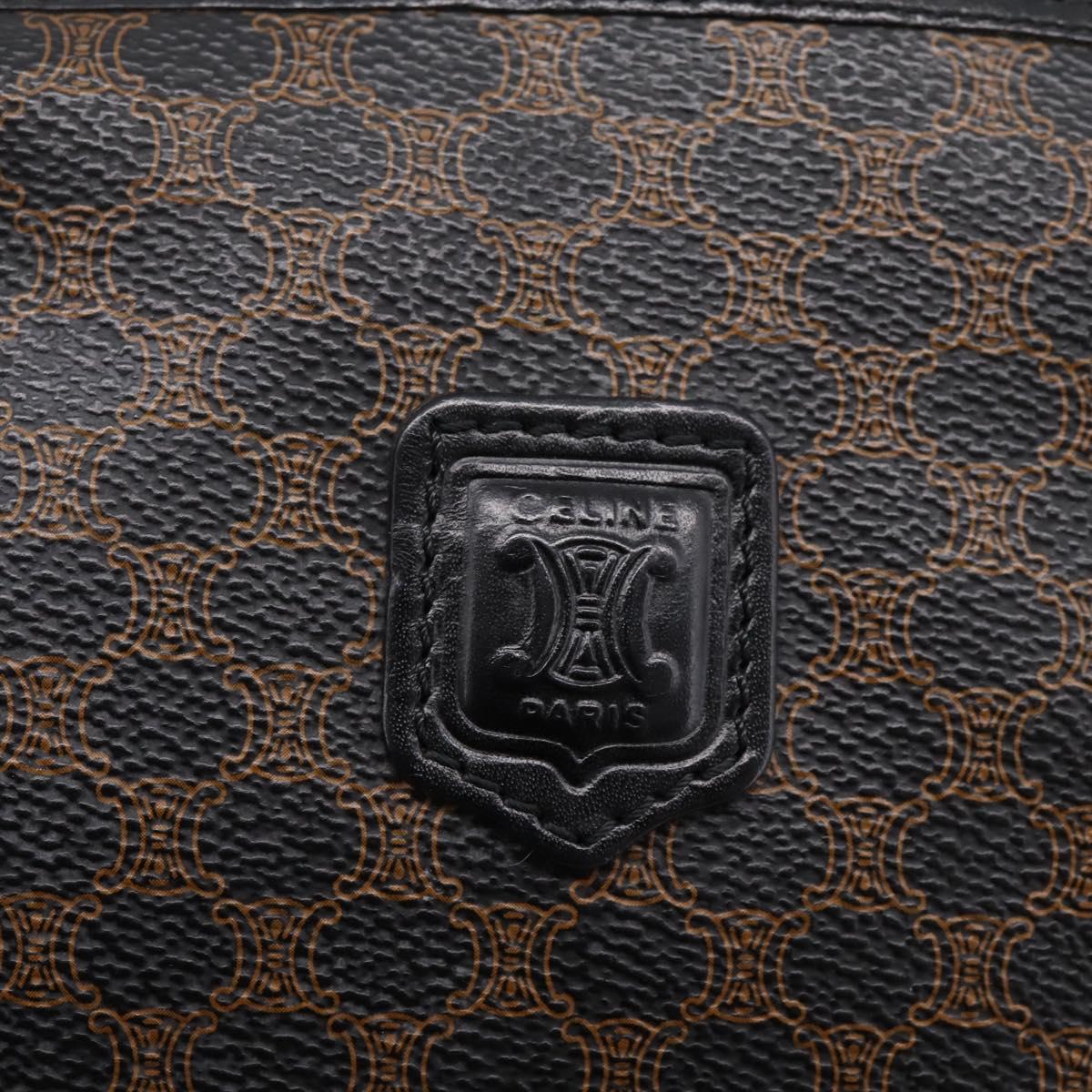 CELINE Macadam Canvas Pouch PVC Leather Black Gold Tone Auth am12663V