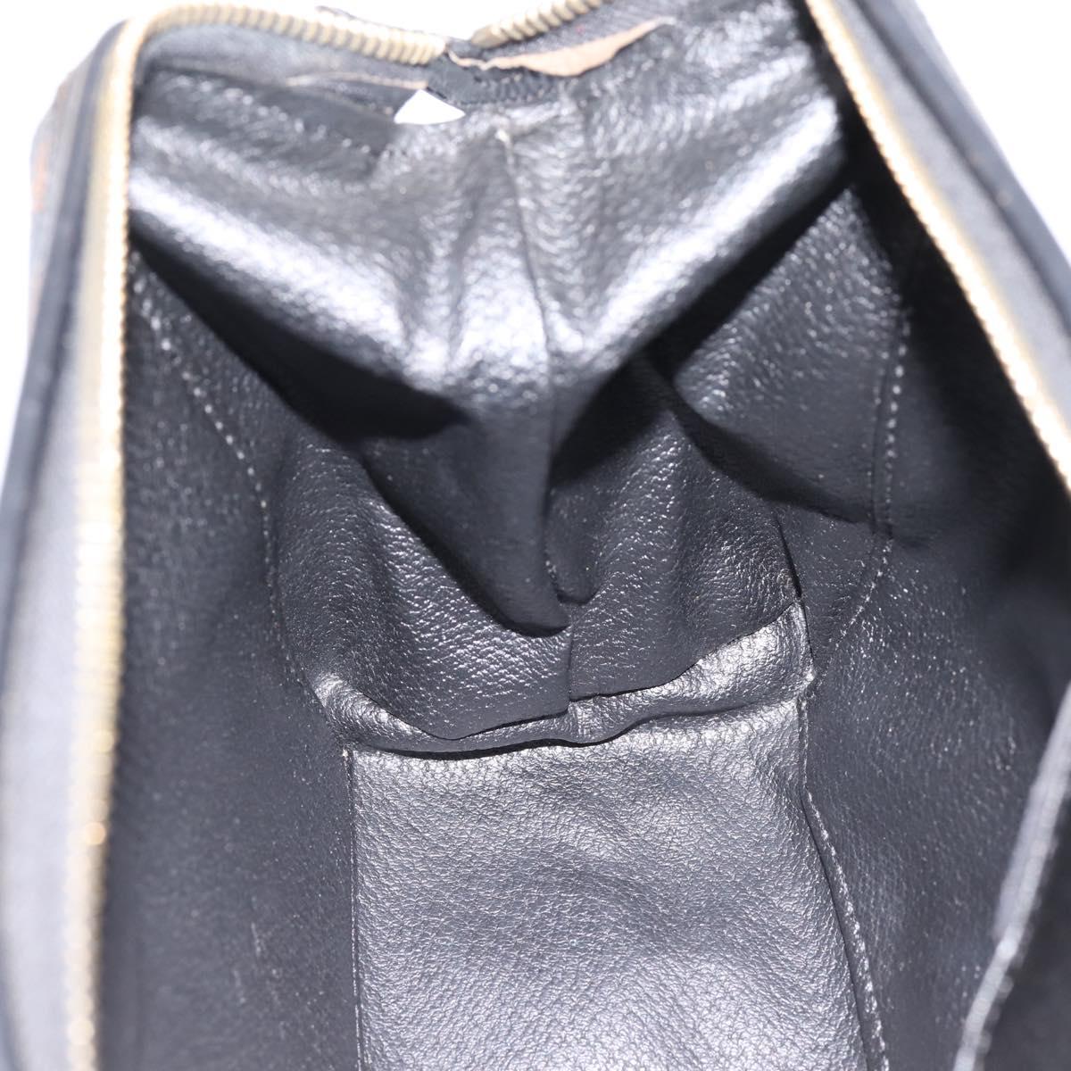 CELINE Macadam Canvas Pouch PVC Leather Black Gold Tone Auth am12663V