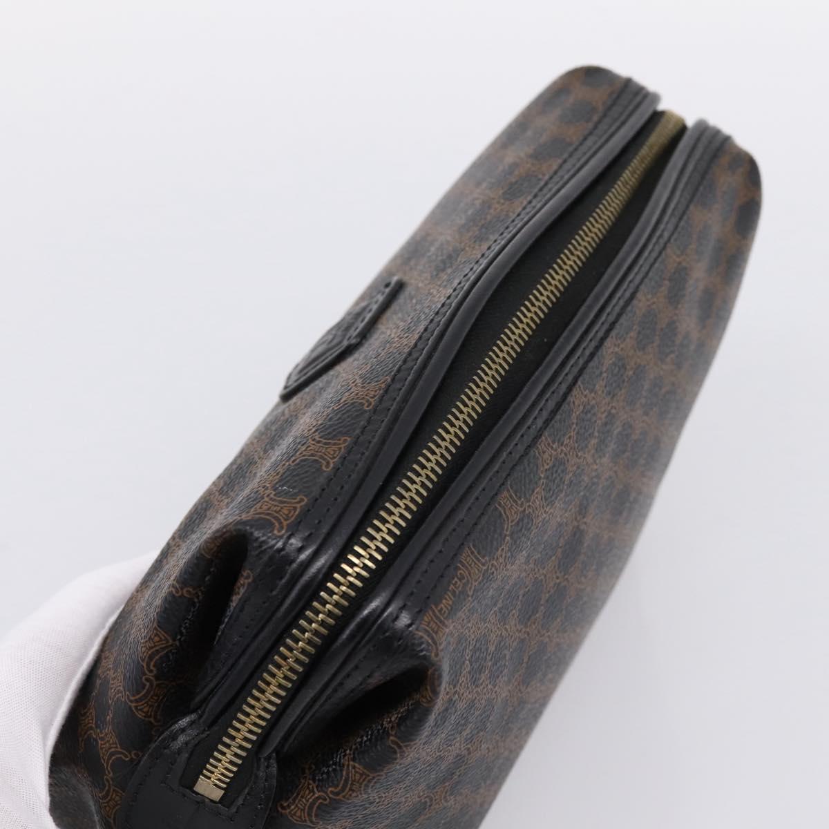 CELINE Macadam Canvas Pouch PVC Leather Black Gold Tone Auth am12663V