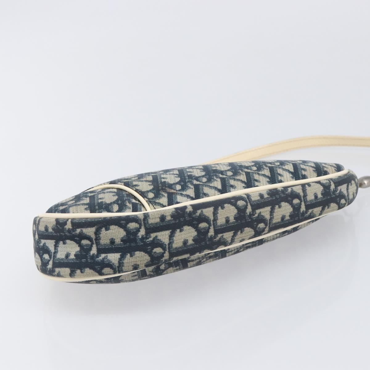 Christian Dior Trotter Canvas Saddle Pouch PVC Navy Silver Auth am12667A
