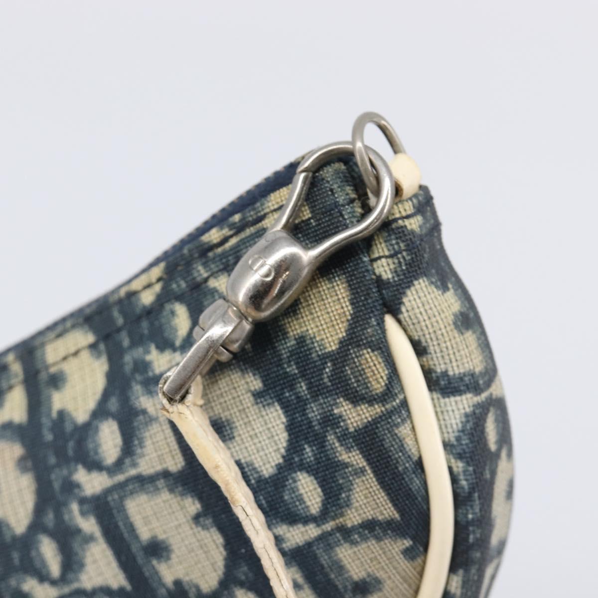 Christian Dior Trotter Canvas Saddle Pouch PVC Navy Silver Auth am12667A