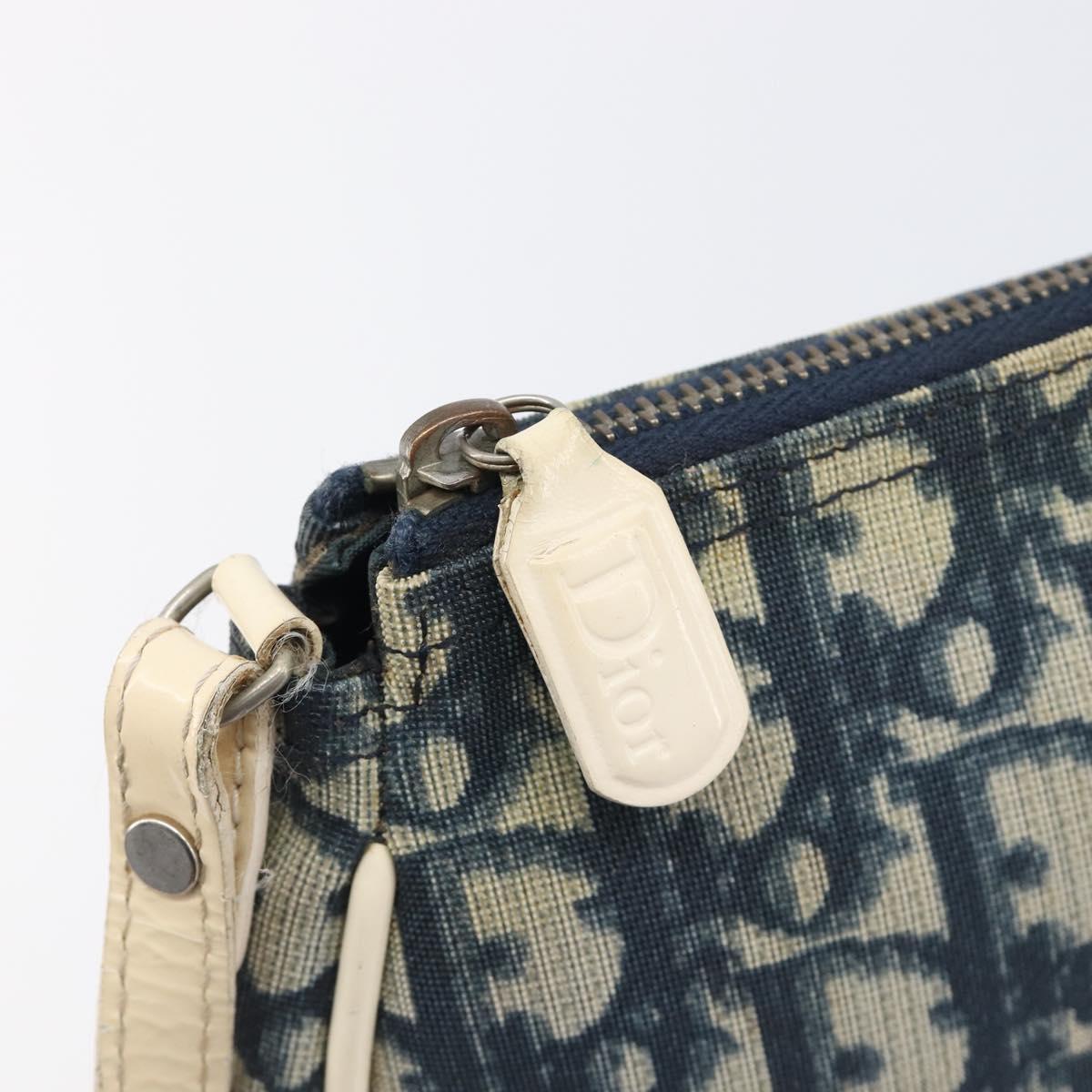 Christian Dior Trotter Canvas Saddle Pouch PVC Navy Silver Auth am12667A