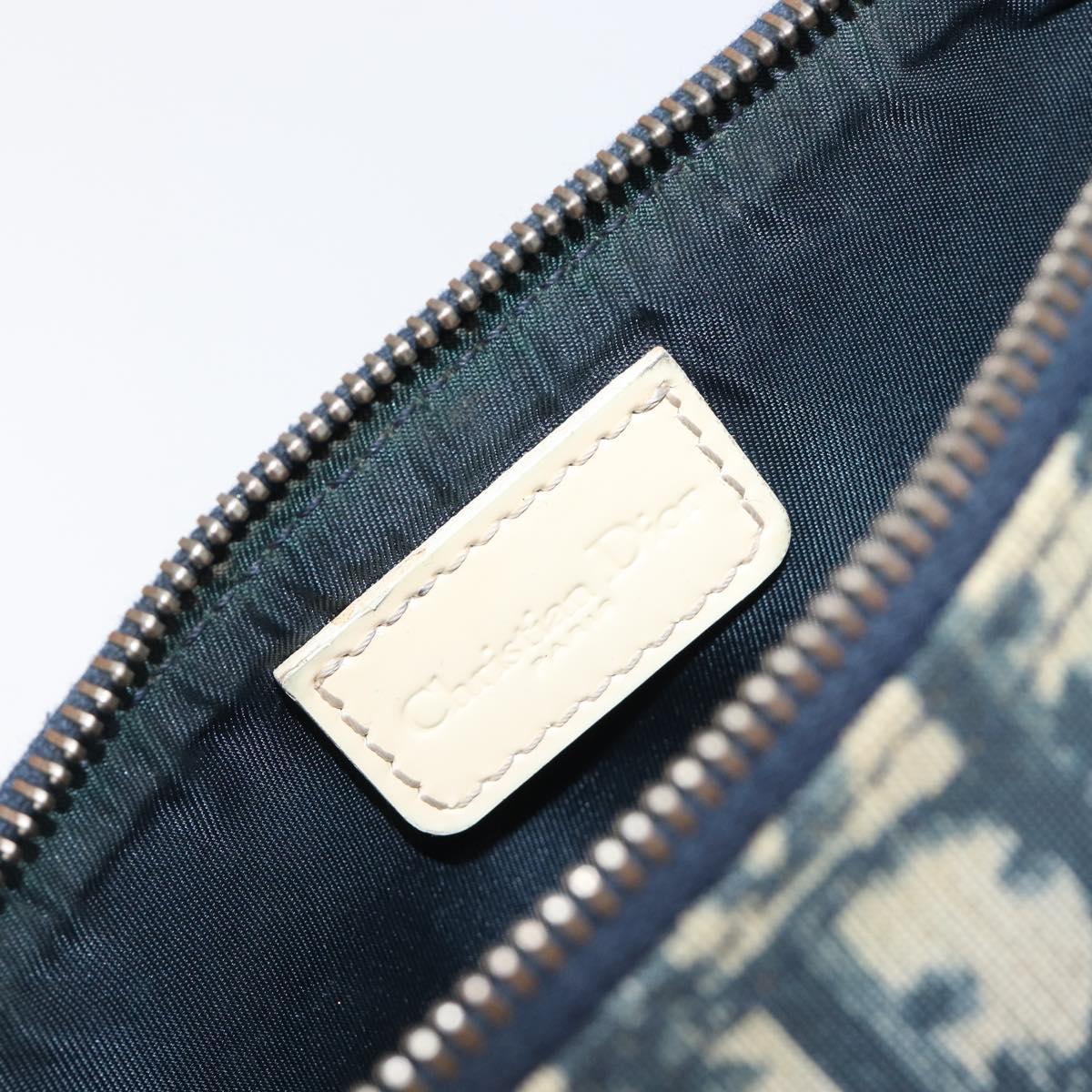 Christian Dior Trotter Canvas Saddle Pouch PVC Navy Silver Auth am12667A