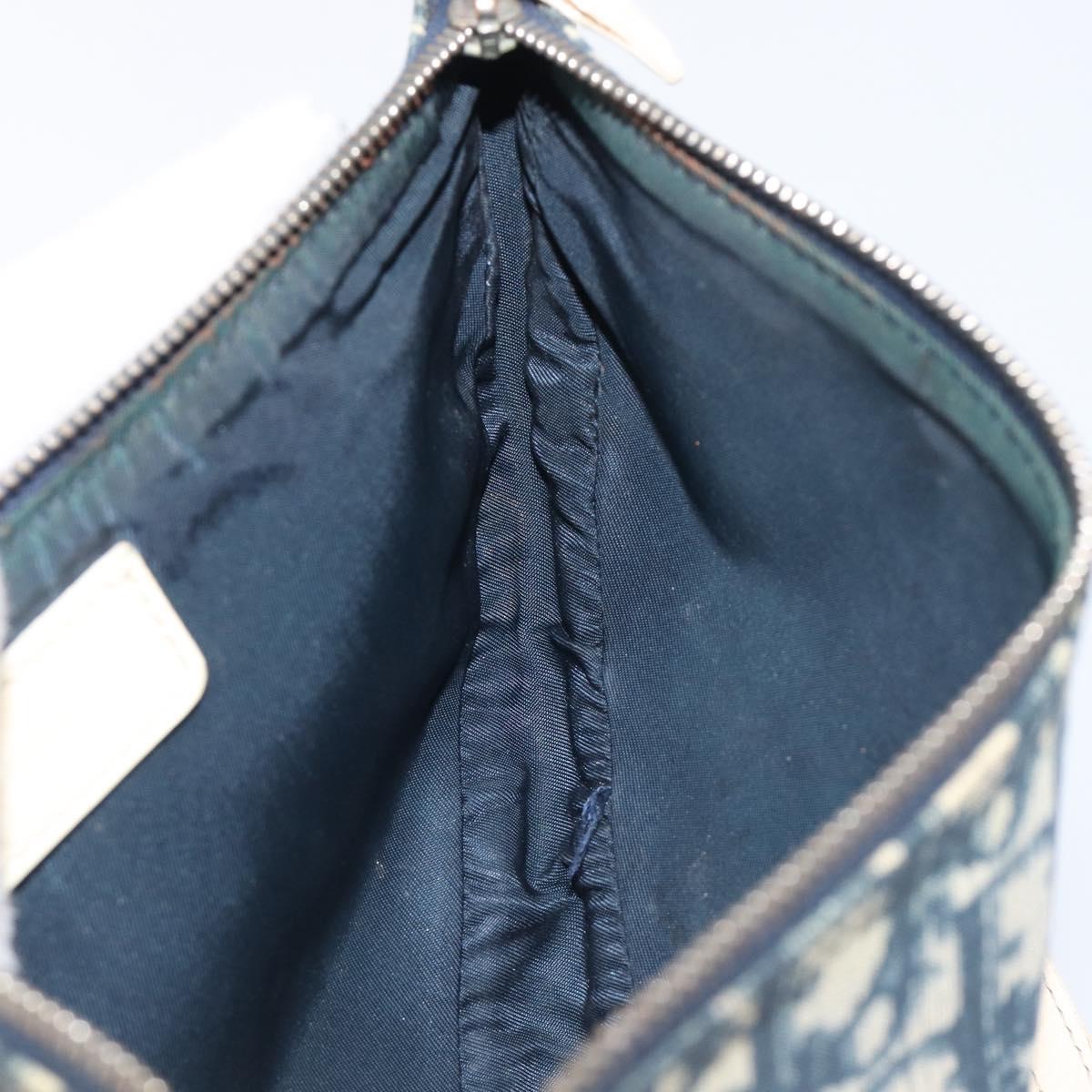 Christian Dior Trotter Canvas Saddle Pouch PVC Navy Silver Auth am12667A