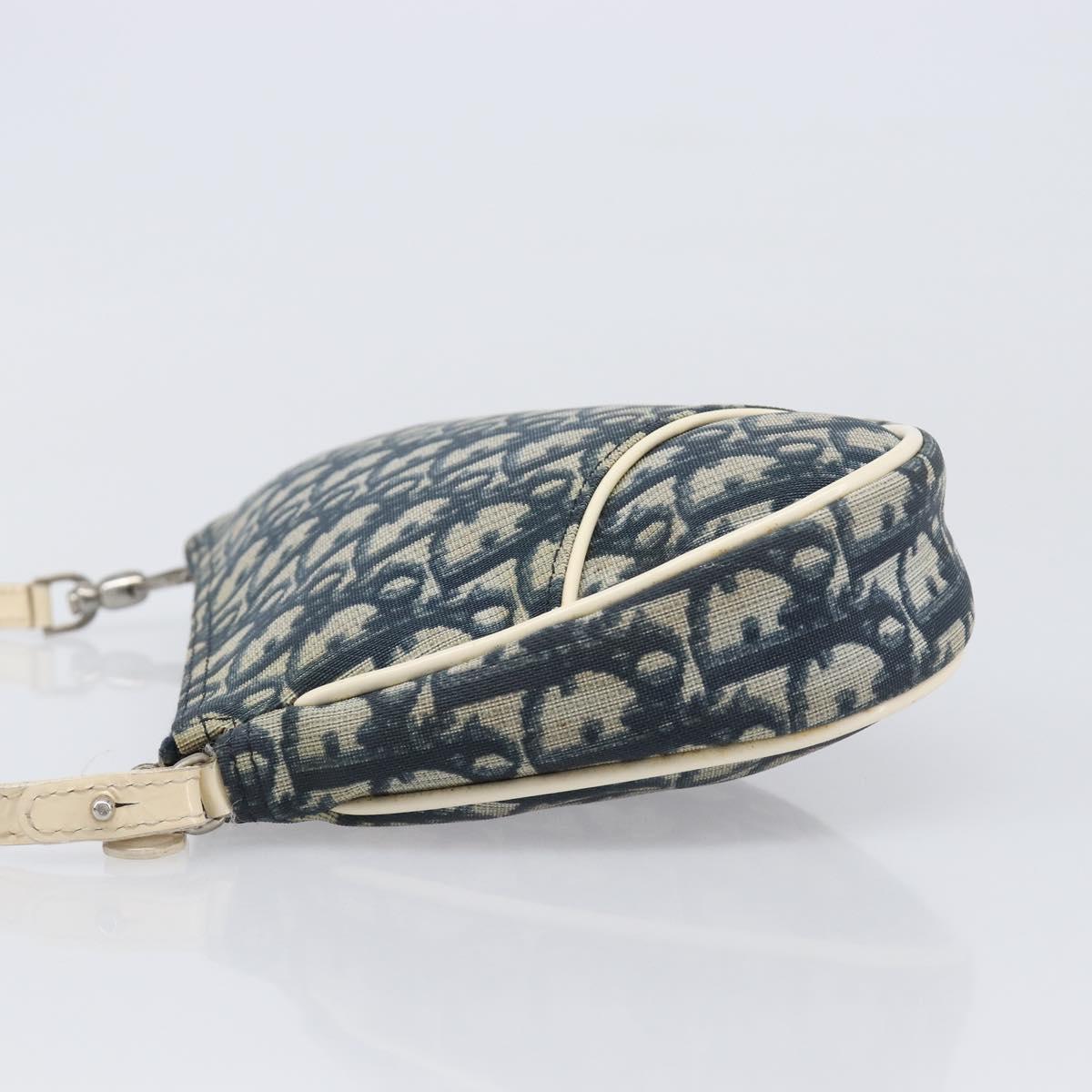 Christian Dior Trotter Canvas Saddle Pouch PVC Navy Silver Auth am12667A
