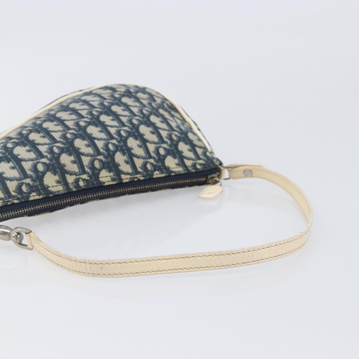 Christian Dior Trotter Canvas Saddle Pouch PVC Navy Silver Auth am12667A