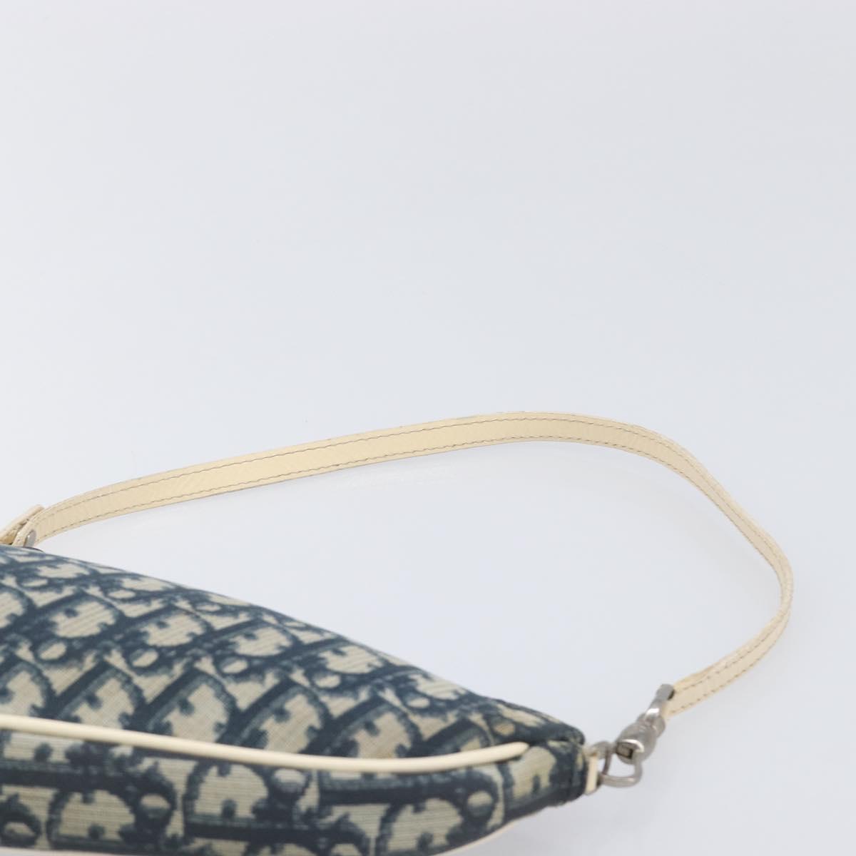 Christian Dior Trotter Canvas Saddle Pouch PVC Navy Silver Auth am12667A