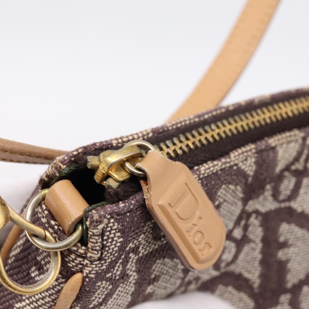 Christian Dior Trotter Canvas Saddle Pouch Brown Gold Auth am12668V
