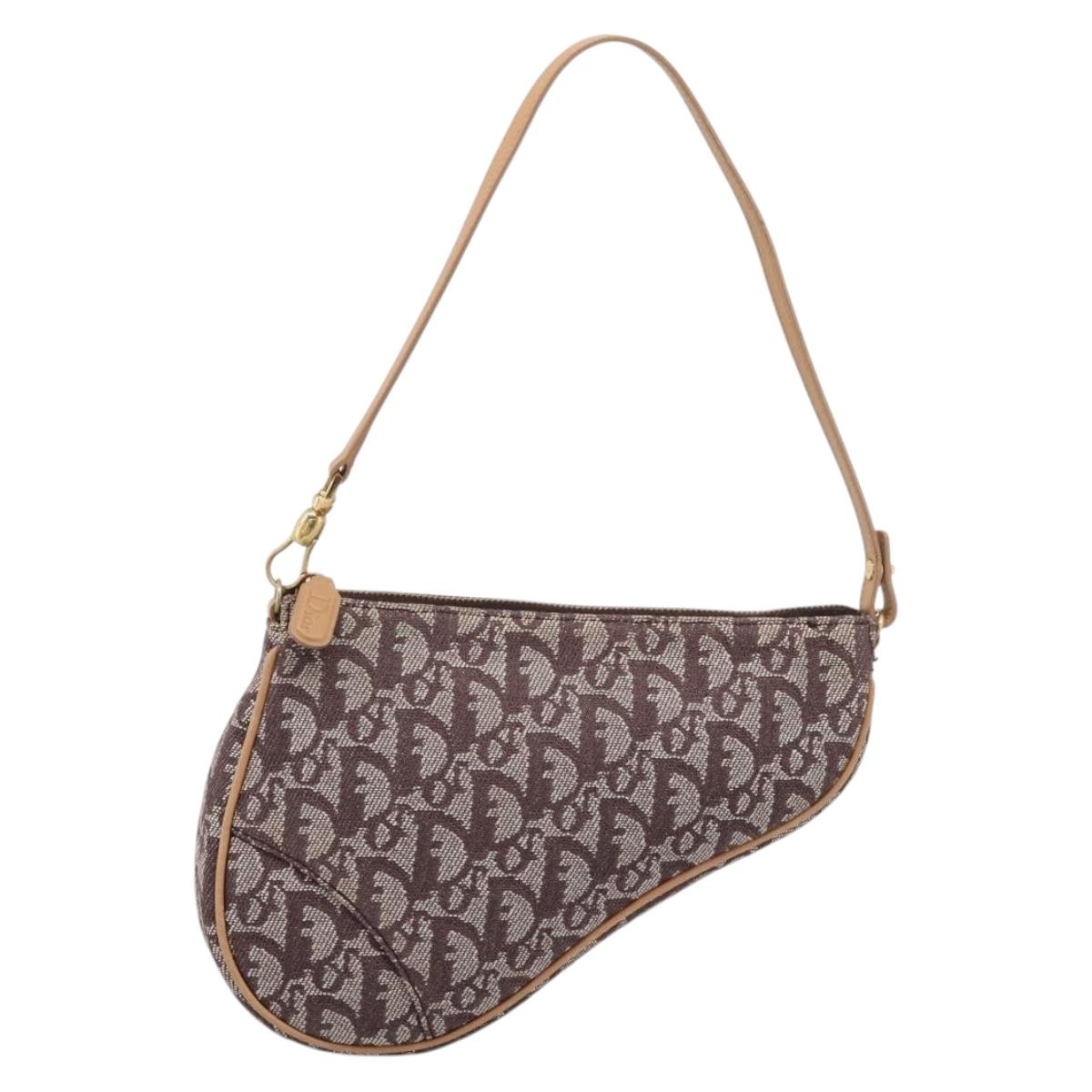 Christian Dior Trotter Canvas Saddle Pouch Brown Gold Auth am12668V