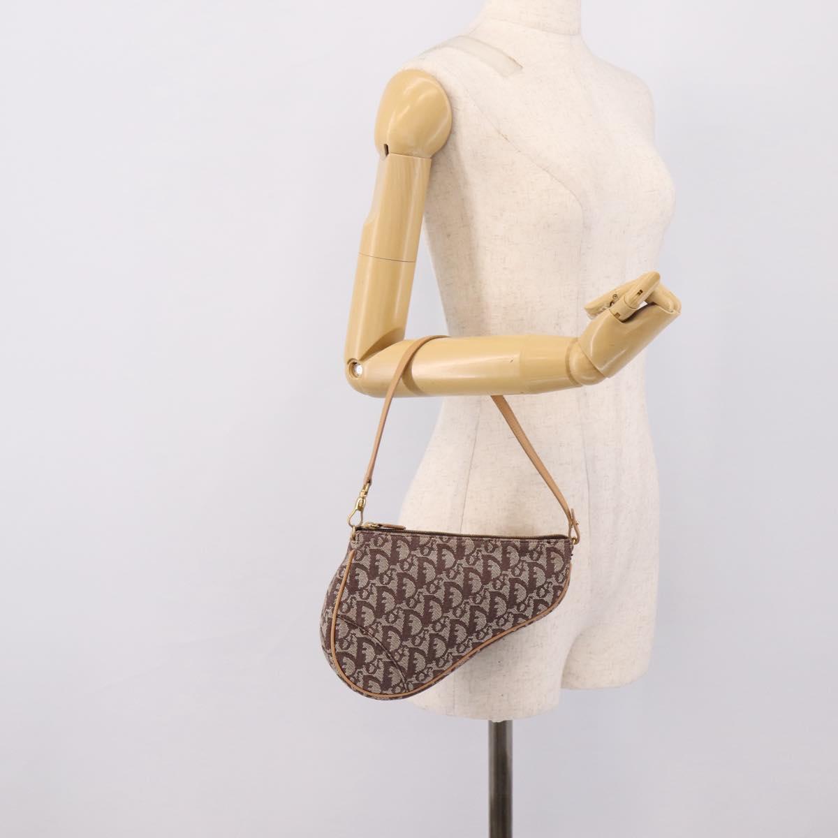 Christian Dior Trotter Canvas Saddle Pouch Brown Gold Auth am12668V
