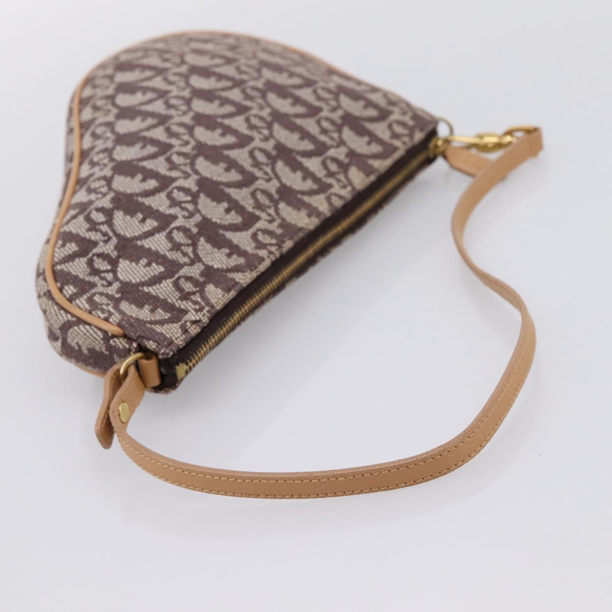 Christian Dior Trotter Canvas Saddle Pouch Brown Gold Auth am12668V