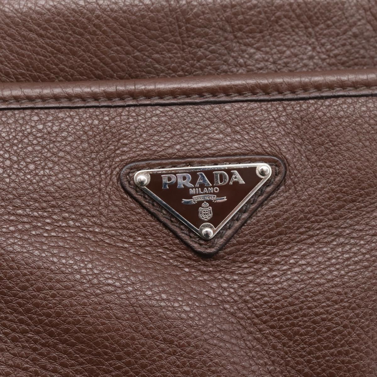 PRADA Shoulder Bag Taurillon Leather Brown Silver Auth am12669V