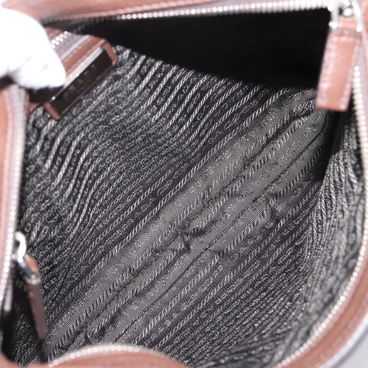PRADA Shoulder Bag Taurillon Leather Brown Silver Auth am12669V