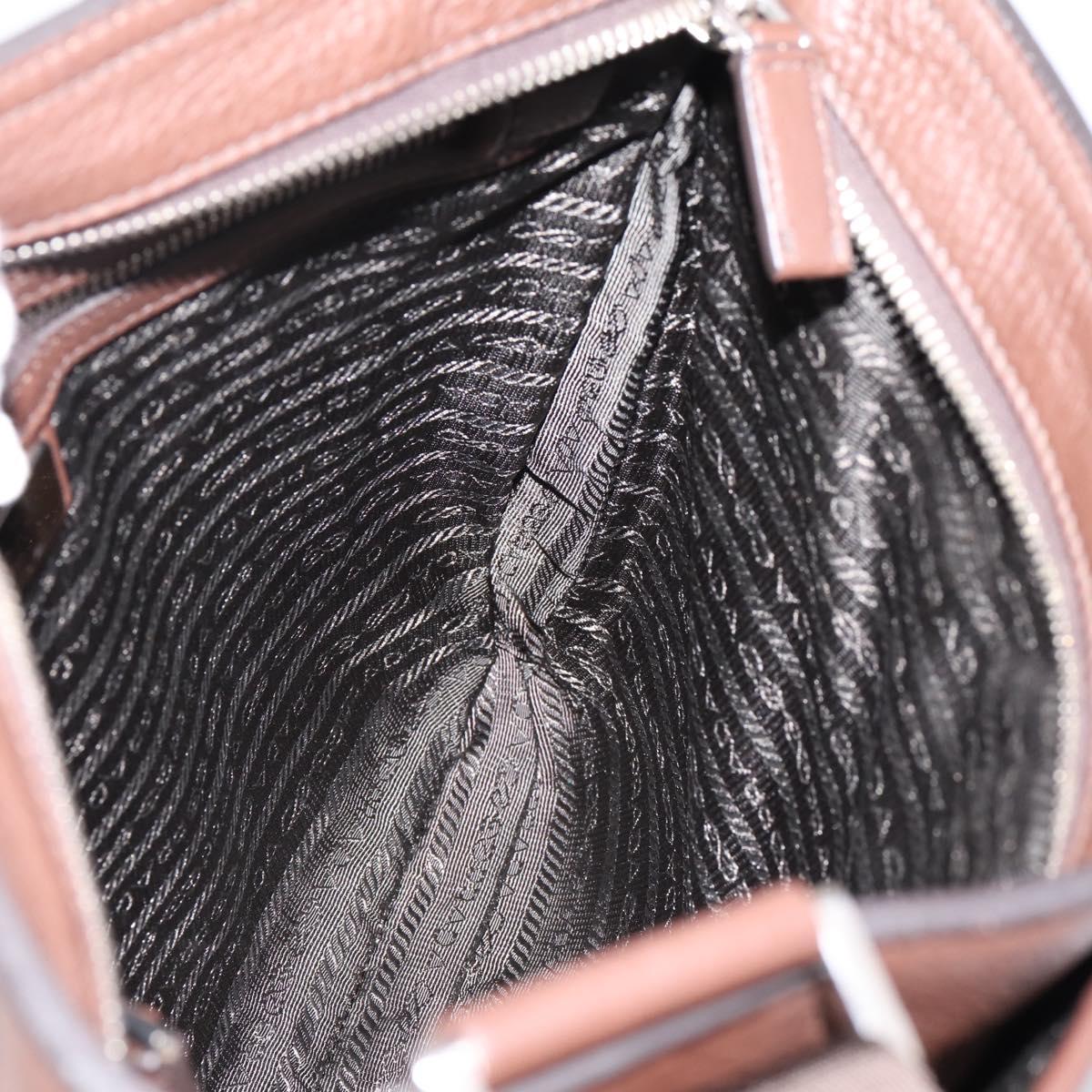 PRADA Shoulder Bag Taurillon Leather Brown Silver Auth am12669V