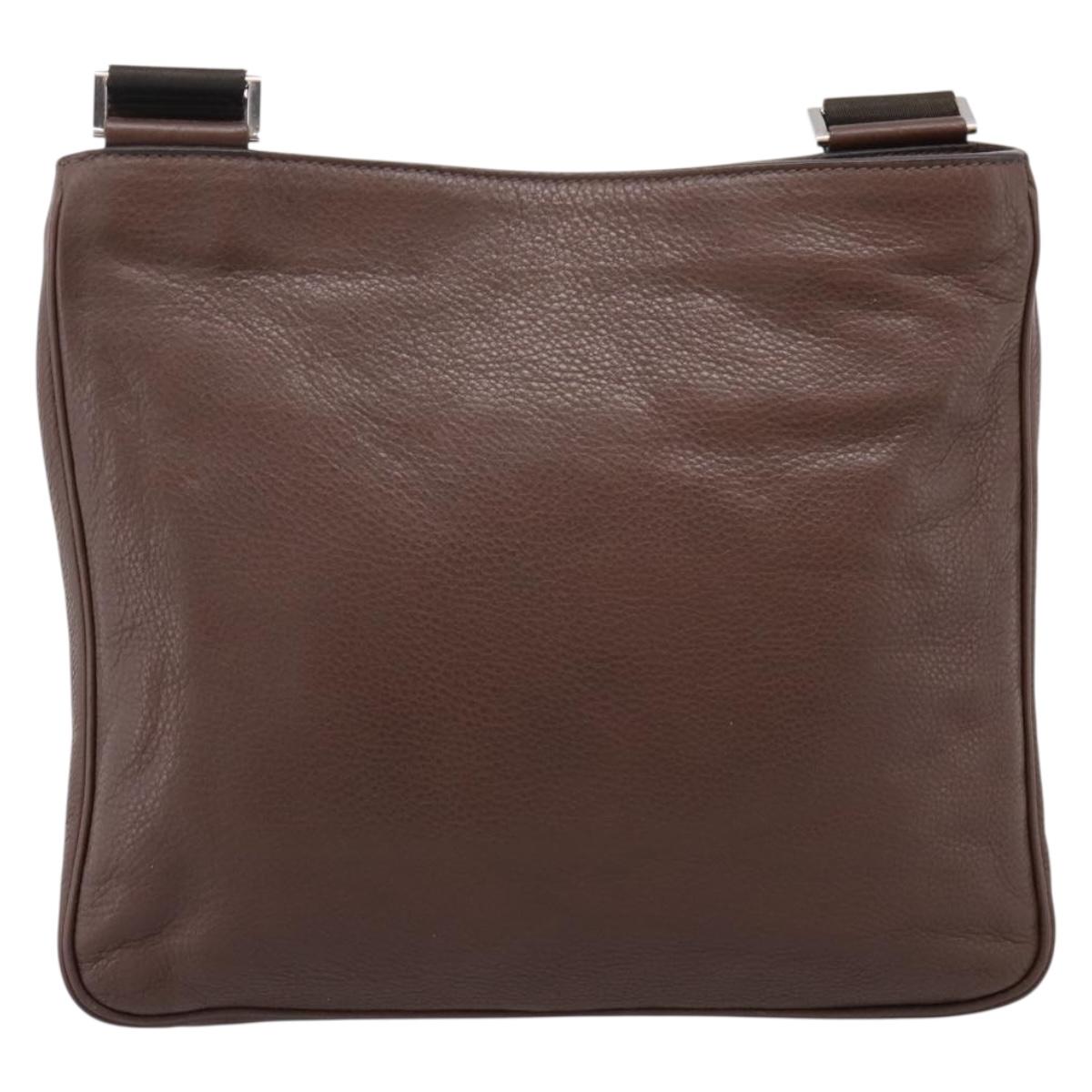 PRADA Shoulder Bag Taurillon Leather Brown Silver Auth am12669V