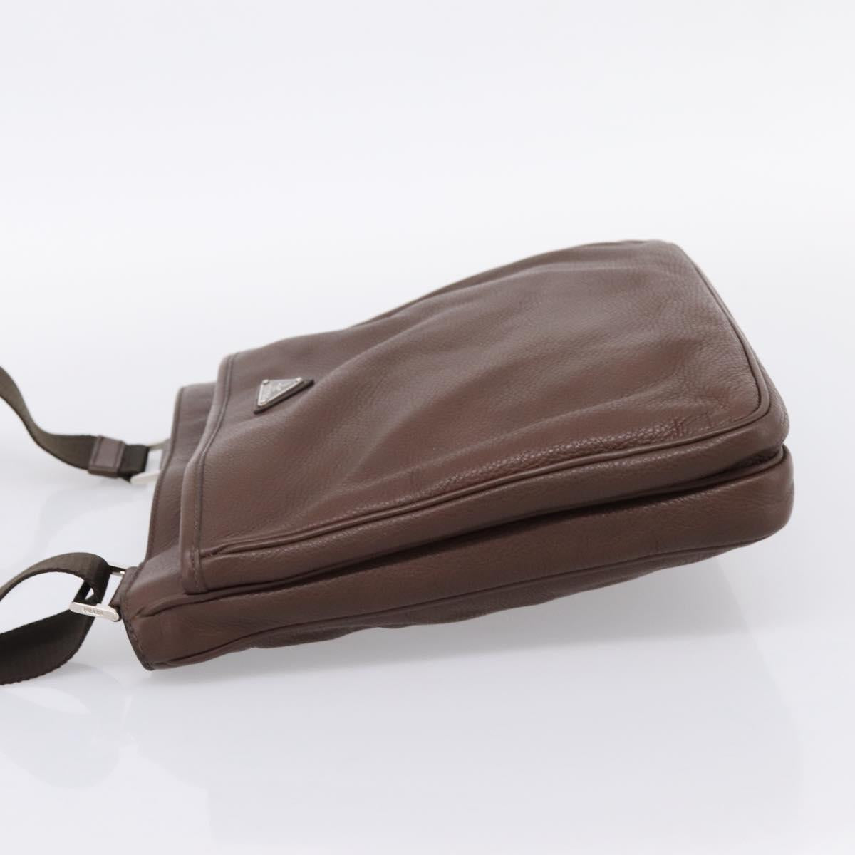 PRADA Shoulder Bag Taurillon Leather Brown Silver Auth am12669V