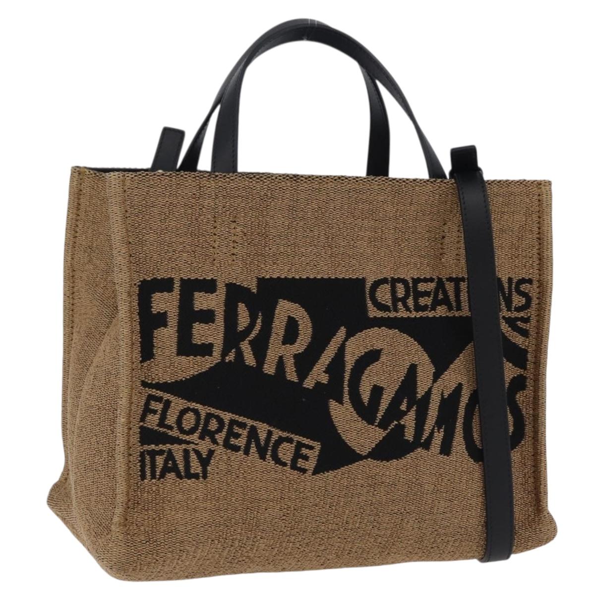 Salvatore Ferragamo Hand Bag Raffia Beige Gold Auth am12670V