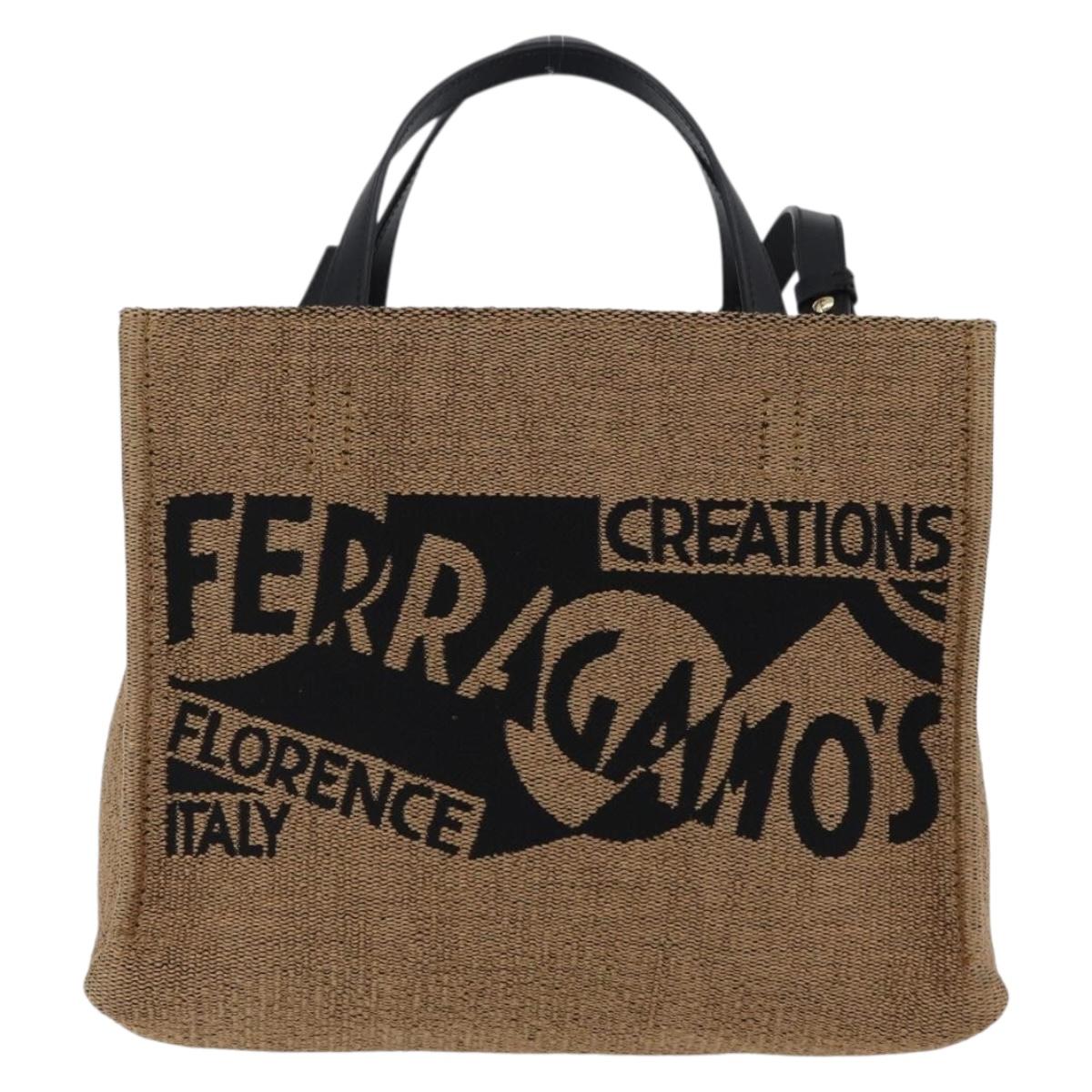 Salvatore Ferragamo Hand Bag Raffia Beige Gold Auth am12670V