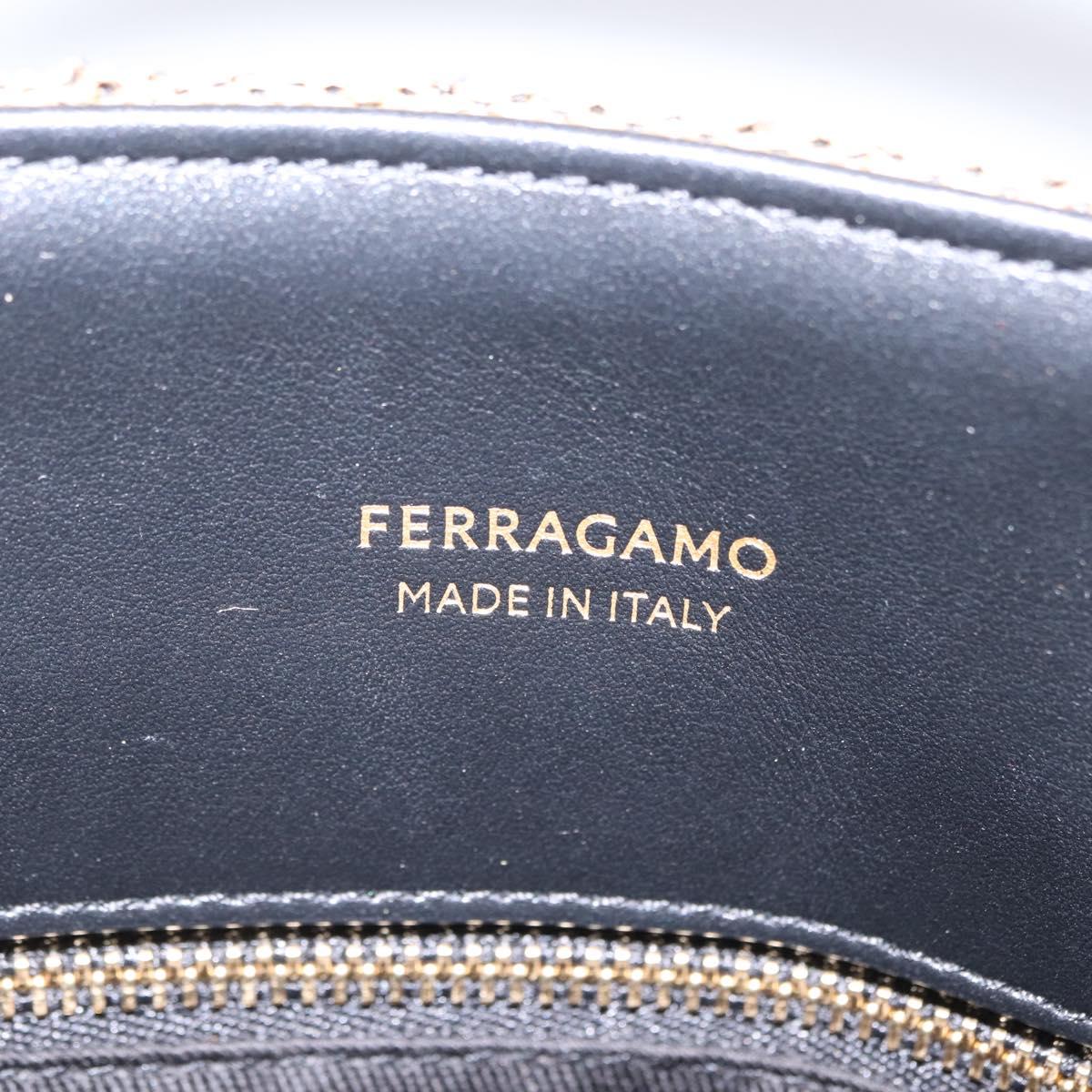 Salvatore Ferragamo Hand Bag Raffia Beige Gold Auth am12670V