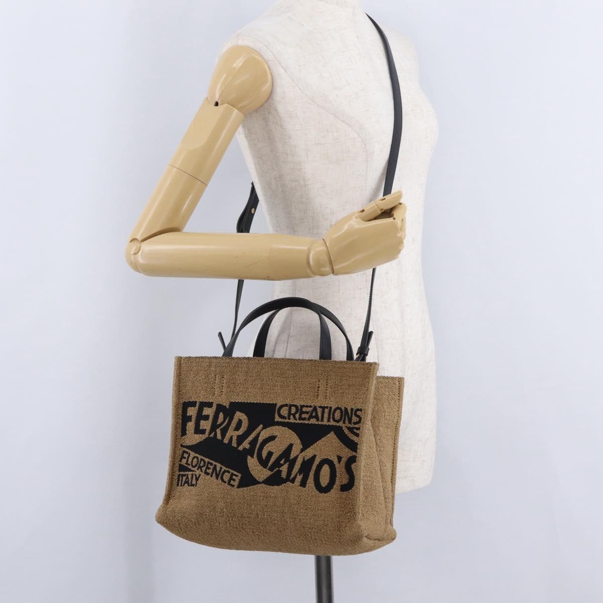 Salvatore Ferragamo Hand Bag Raffia Beige Gold Auth am12670V