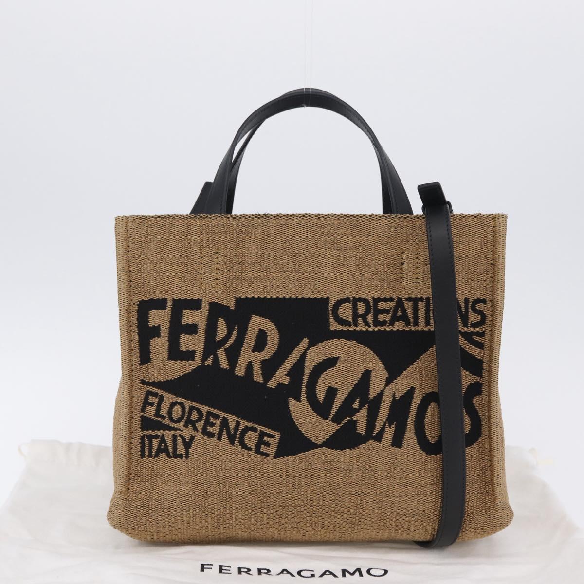 Salvatore Ferragamo Hand Bag Raffia Beige Gold Auth am12670V