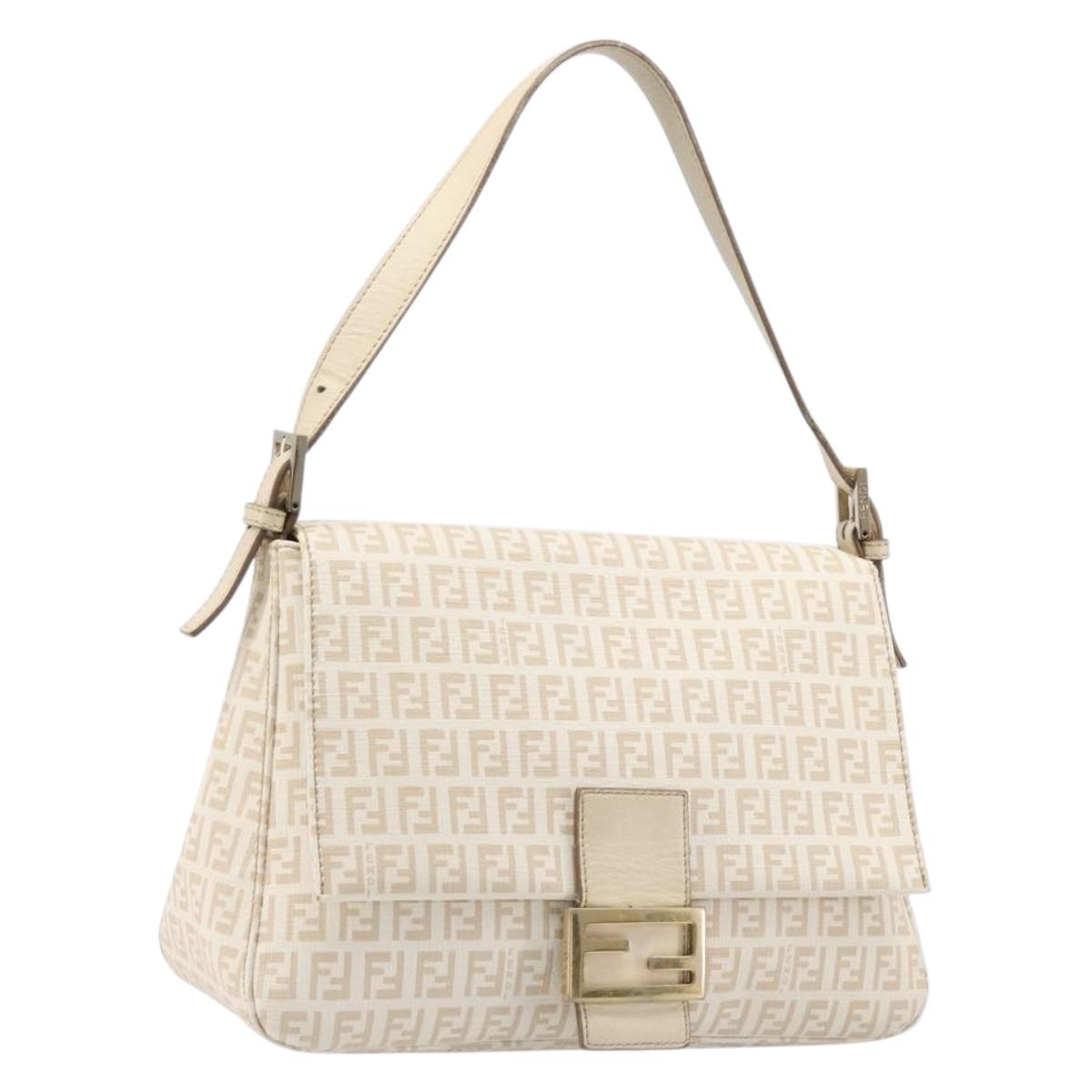 FENDI Zucchino Canvas Mamma Bucket GM Shoulder Bag PVC Beige Gold Auth am12671V