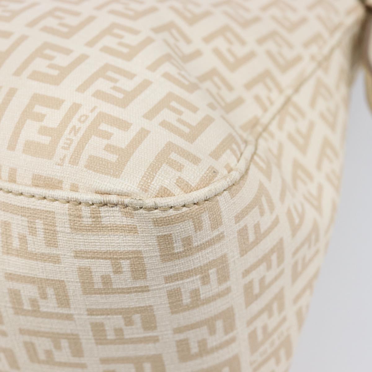FENDI Zucchino Canvas Mamma Bucket GM Shoulder Bag PVC Beige Gold Auth am12671V