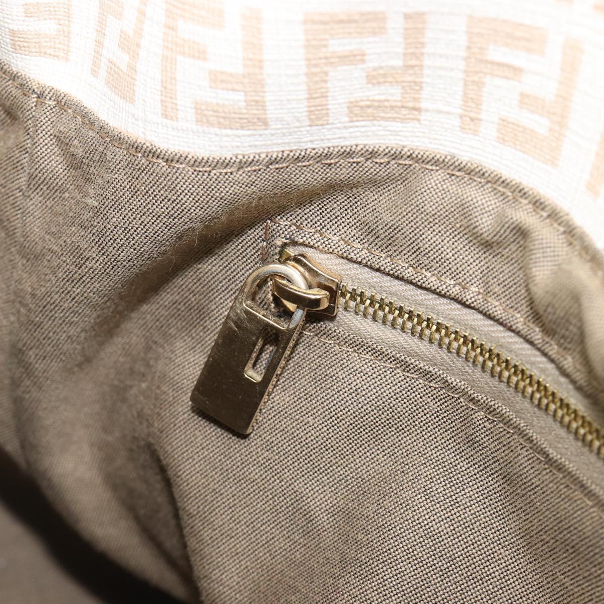 FENDI Zucchino Canvas Mamma Bucket GM Shoulder Bag PVC Beige Gold Auth am12671V
