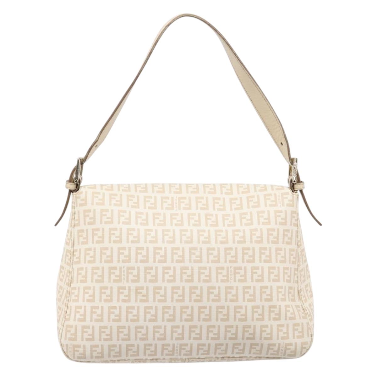 FENDI Zucchino Canvas Mamma Bucket GM Shoulder Bag PVC Beige Gold Auth am12671V