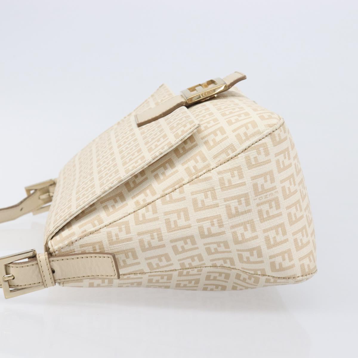 FENDI Zucchino Canvas Mamma Bucket GM Shoulder Bag PVC Beige Gold Auth am12671V