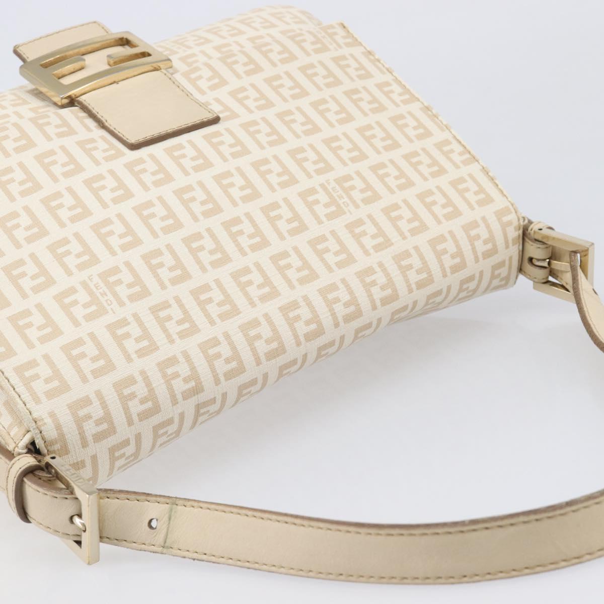 FENDI Zucchino Canvas Mamma Bucket GM Shoulder Bag PVC Beige Gold Auth am12671V