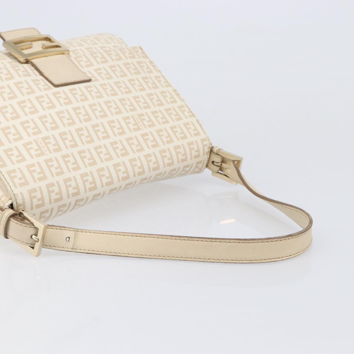 FENDI Zucchino Canvas Mamma Bucket GM Shoulder Bag PVC Beige Gold Auth am12671V