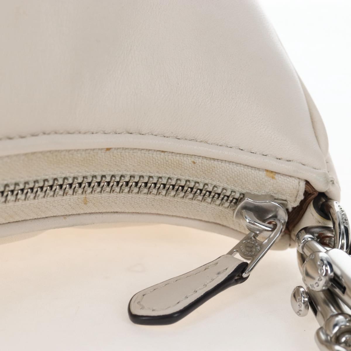 Coach Chain Teri Shoulder Bag Leather White Silver Auth am12672V
