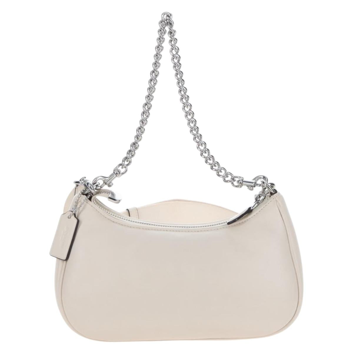 Coach Chain Teri Shoulder Bag Leather White Silver Auth am12672V