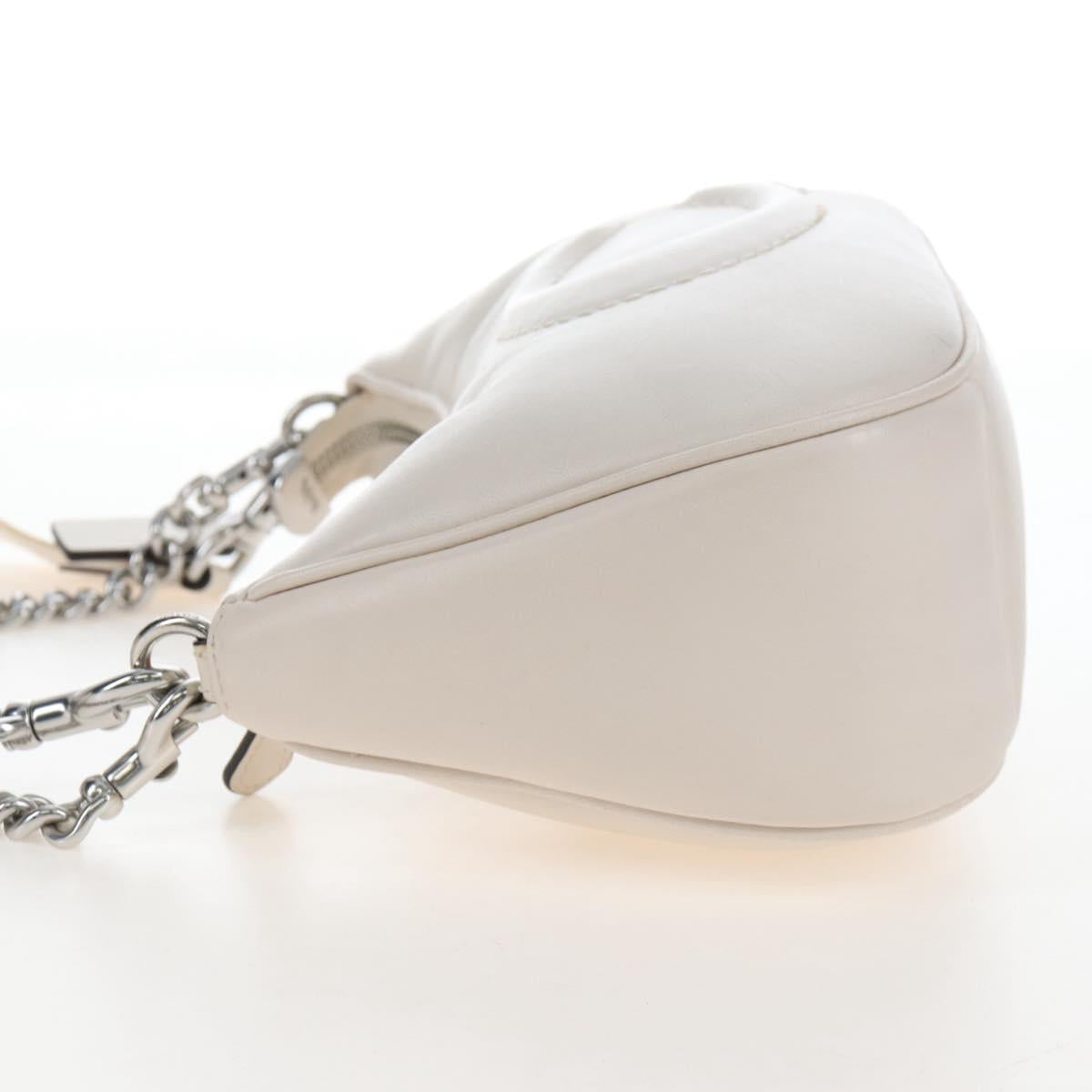 Coach Chain Teri Shoulder Bag Leather White Silver Auth am12672V