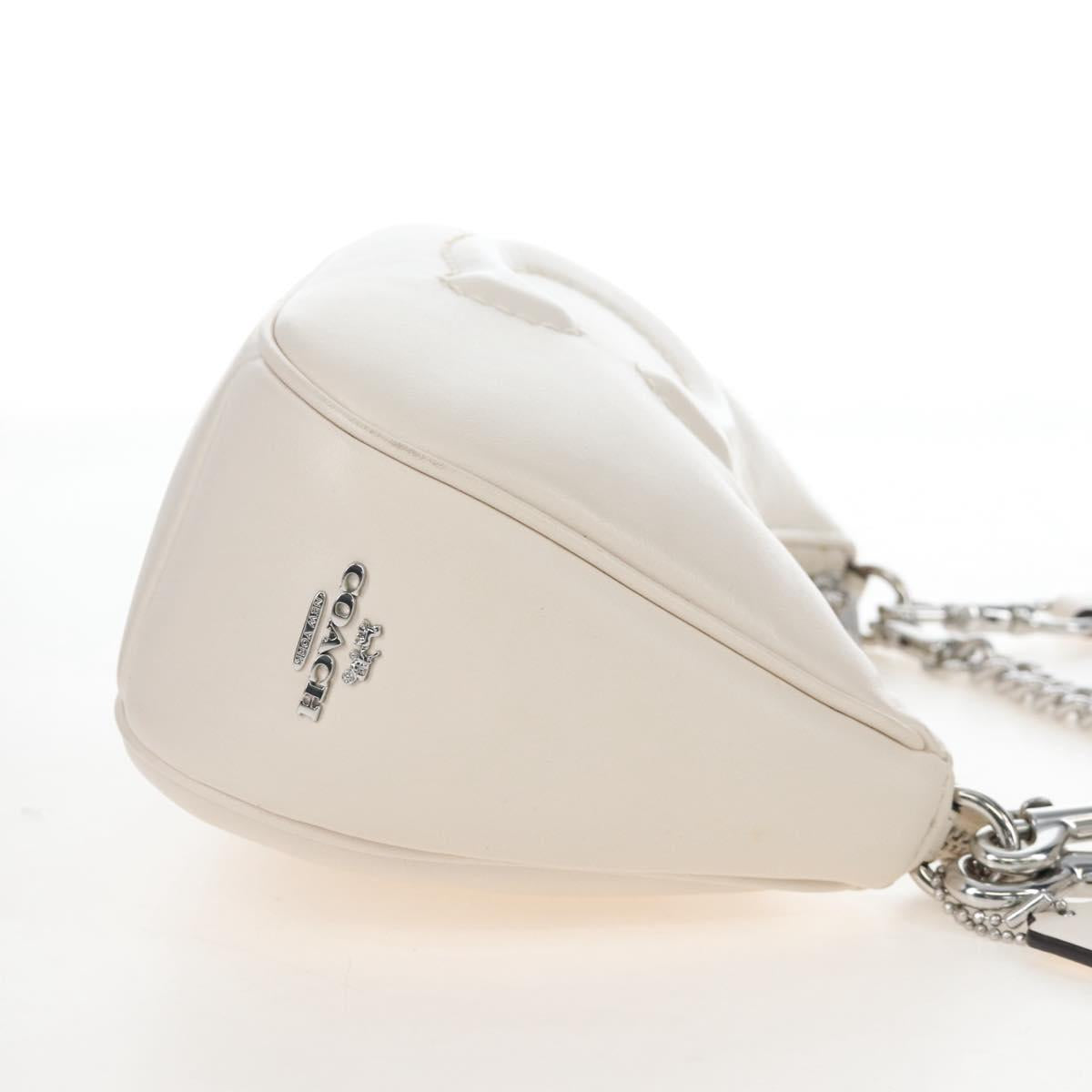 Coach Chain Teri Shoulder Bag Leather White Silver Auth am12672V