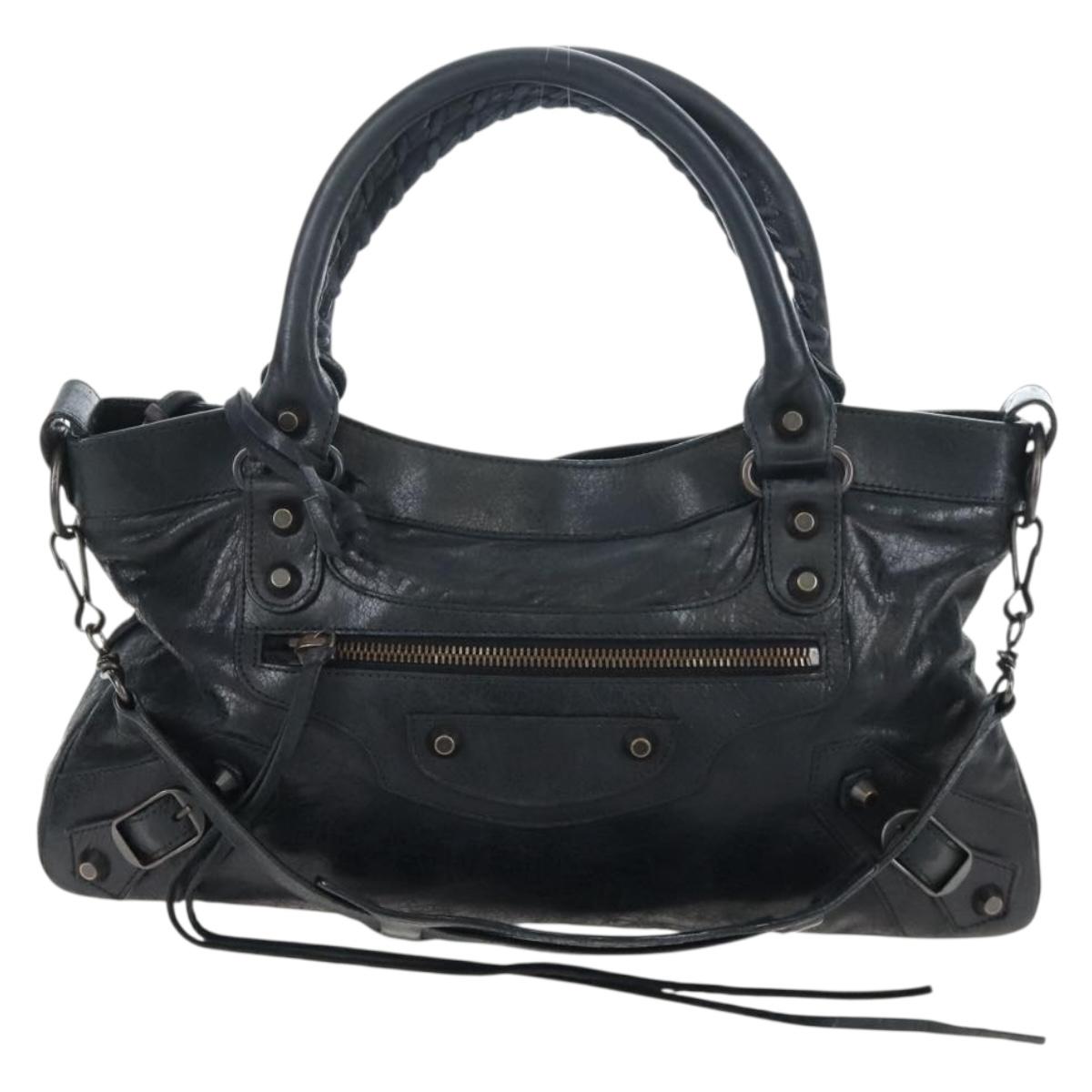 Balenciaga The First Hand Bag Leather 2way Black 103208 Auth am12679V