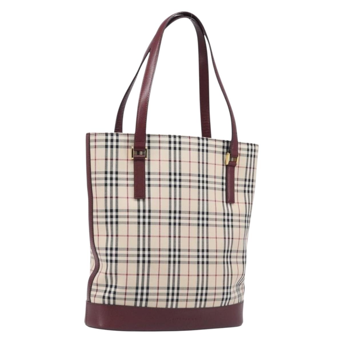 BURBERRY Nova Check Tote Bag Canvas Beige Gold Auth am12680V
