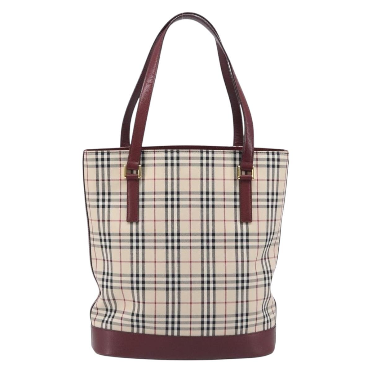 BURBERRY Nova Check Tote Bag Canvas Beige Gold Auth am12680V