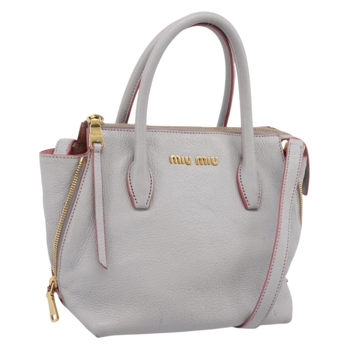 Miu Miu Madras Hand Bag Leather 2way Gray Gold Auth am12683V