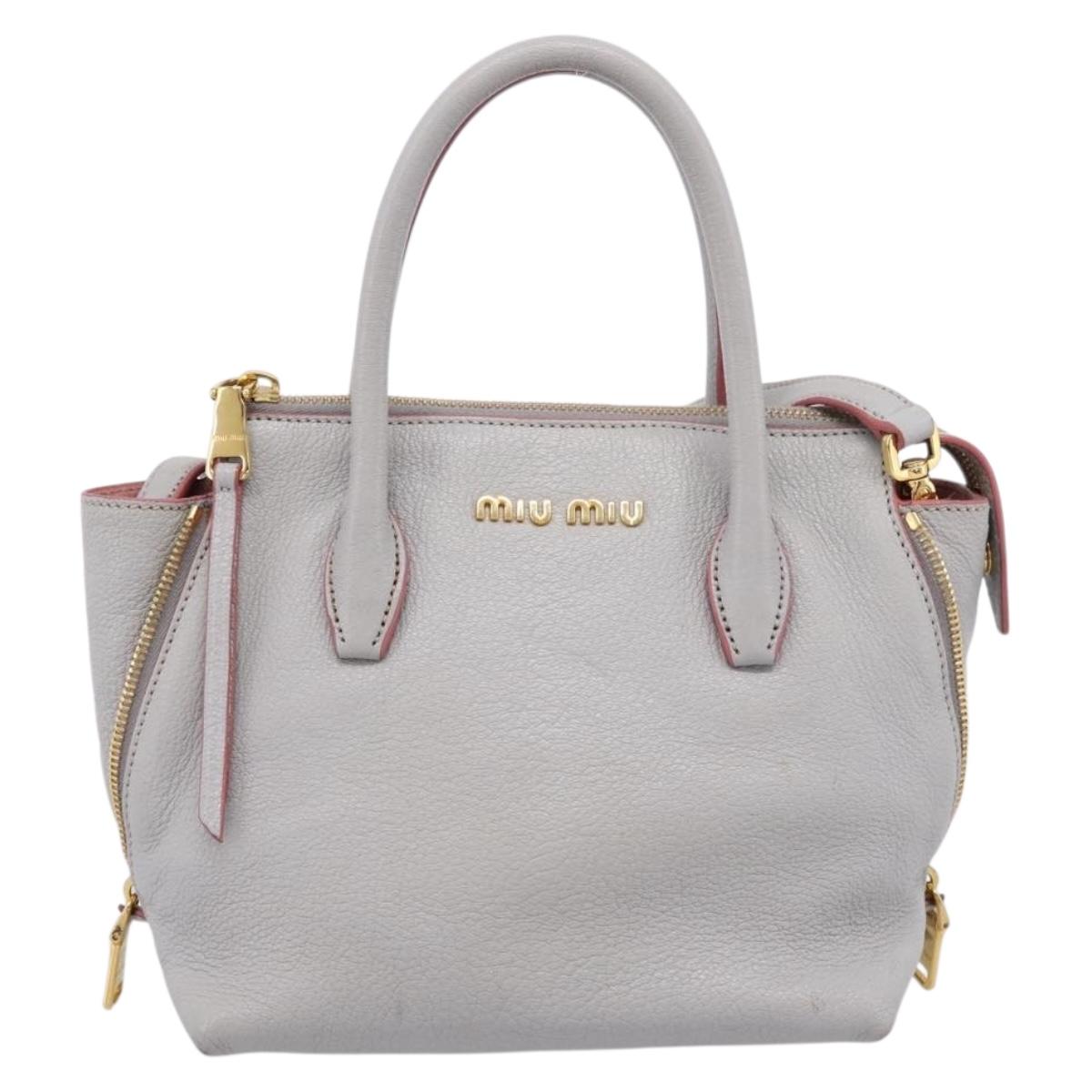 Miu Miu Madras Hand Bag Leather 2way Gray Gold Auth am12683V