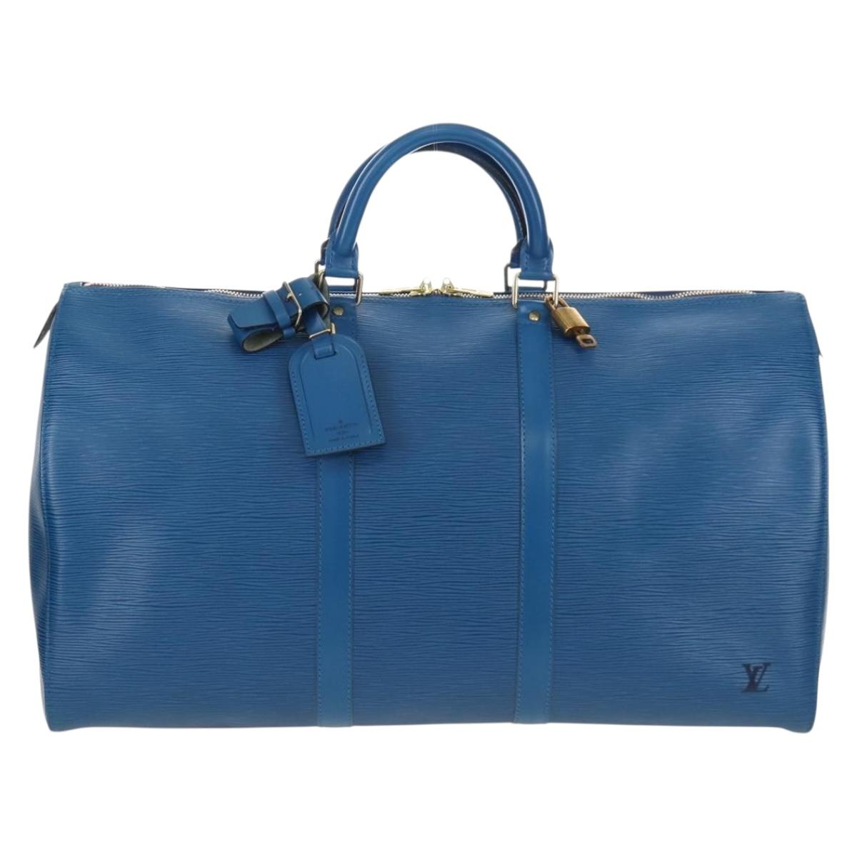 LOUIS VUITTON Epi Keepall 50 Boston Bag Blue M42965 LV Auth am12687V