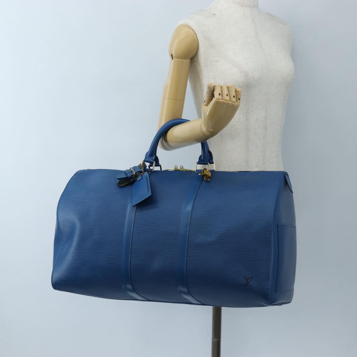 LOUIS VUITTON Epi Keepall 50 Boston Bag Blue M42965 LV Auth am12687V