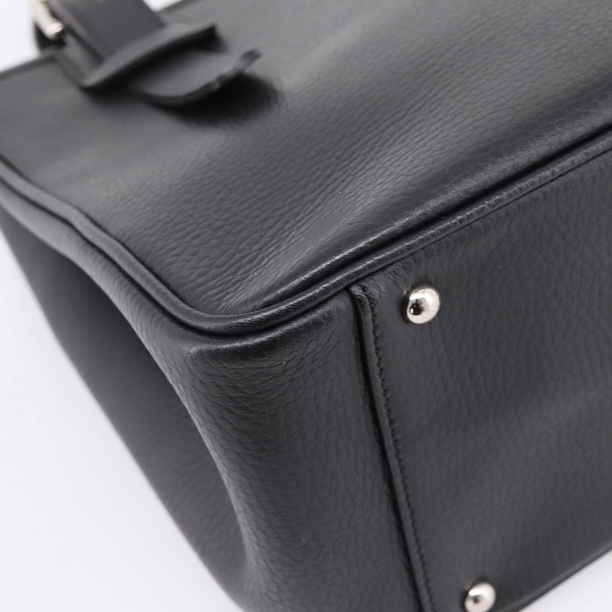 BURBERRY Hand Bag Leather Black Silver Auth am12688V