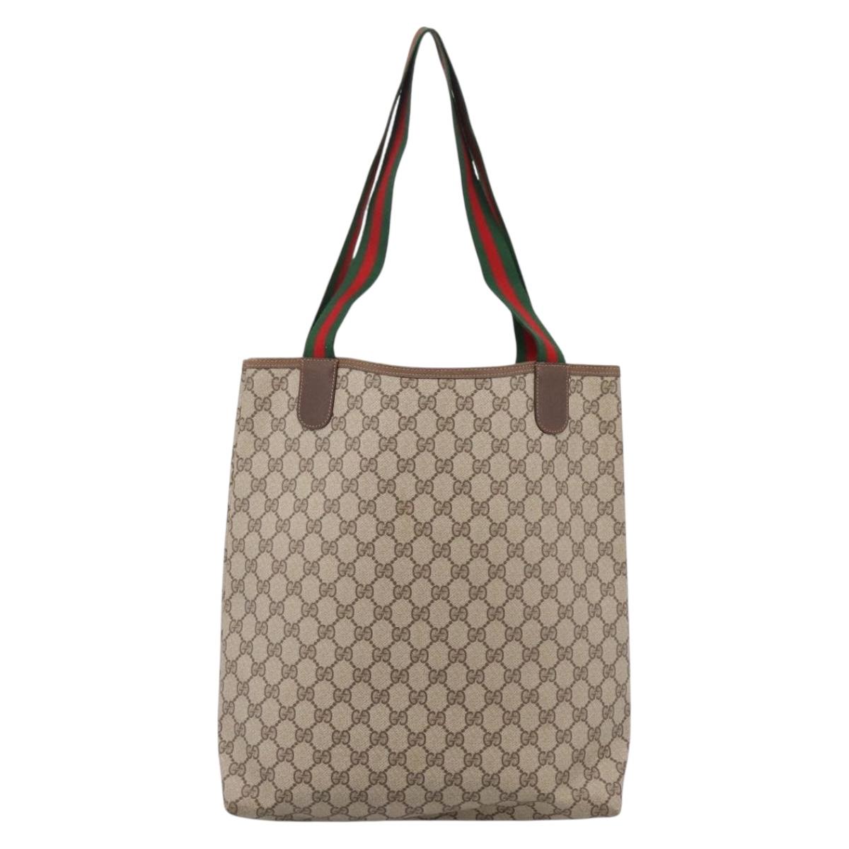 GUCCI GG Supreme Web Sherry Line Tote Bag Beige Gold 39 02 003 Auth am12689A