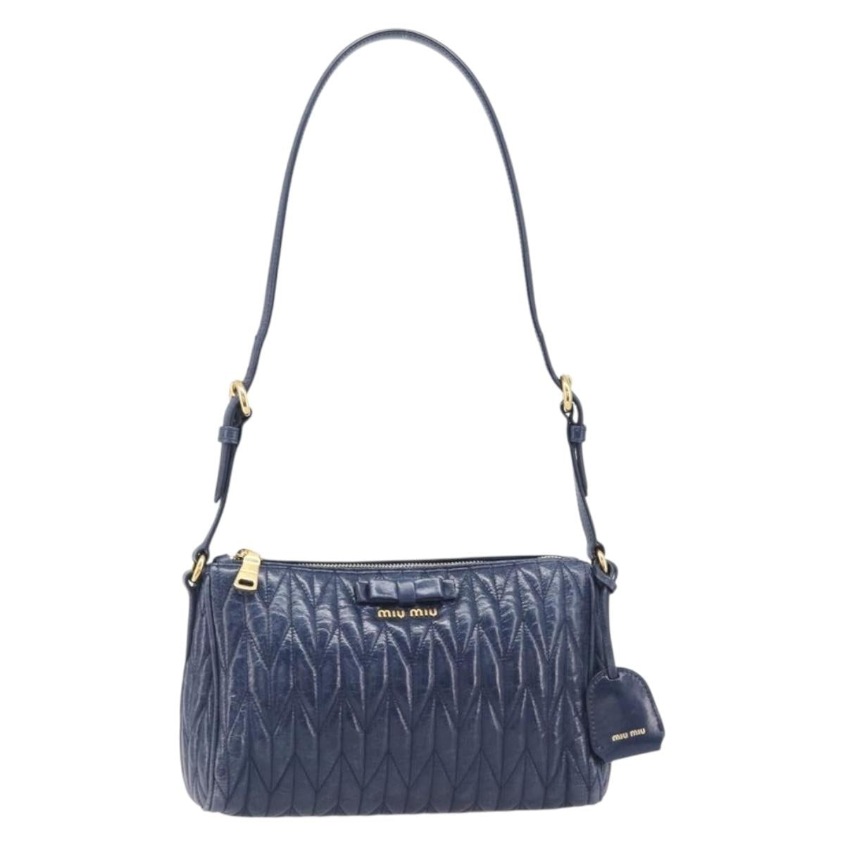 Miu Miu Matelasse Shoulder Hand Bag Leather Blue Gold RR1937 Auth am12690V