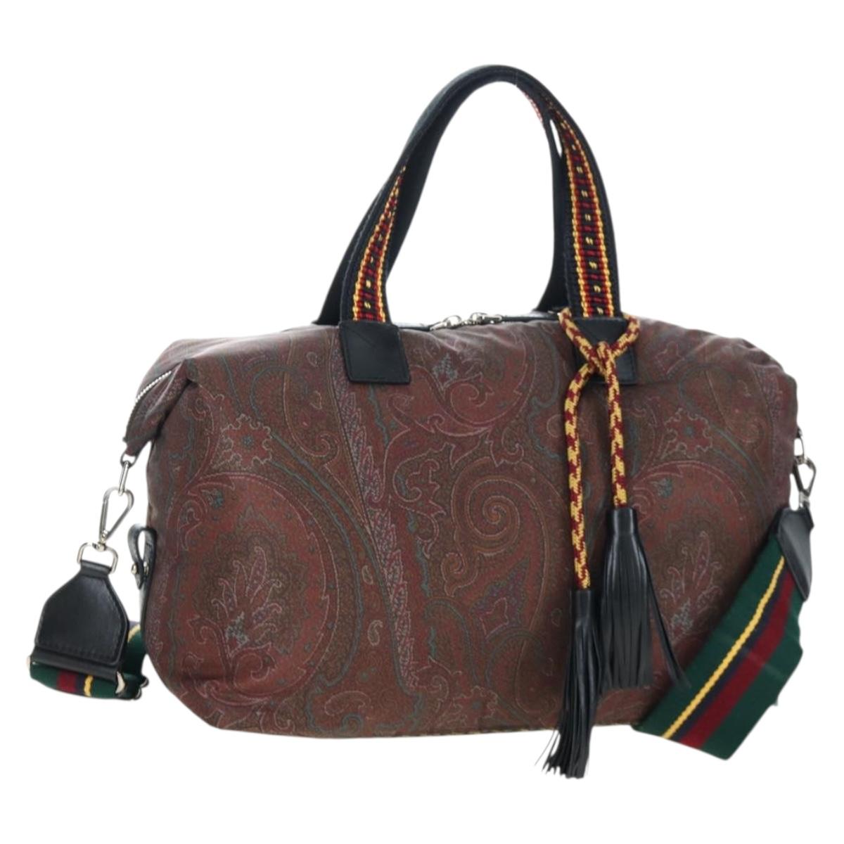 ETRO Paisley Fringe Hand Bag Nylon 2way Bordeaux Silver Auth am12692V