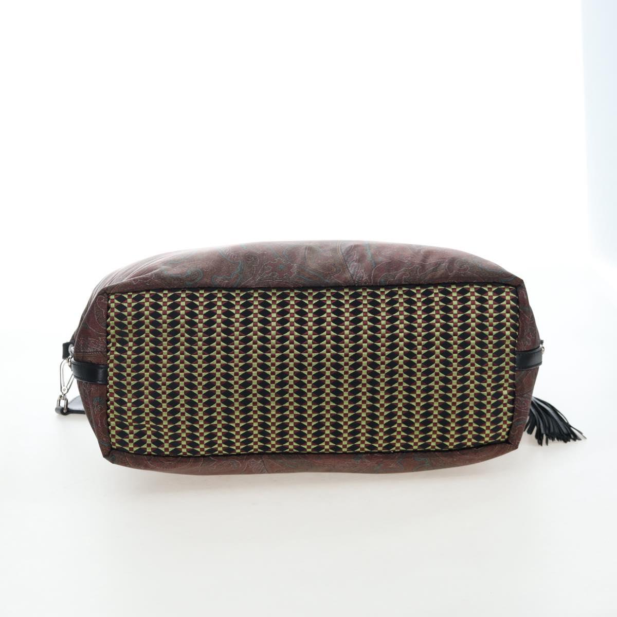 ETRO Paisley Fringe Hand Bag Nylon 2way Bordeaux Silver Auth am12692V