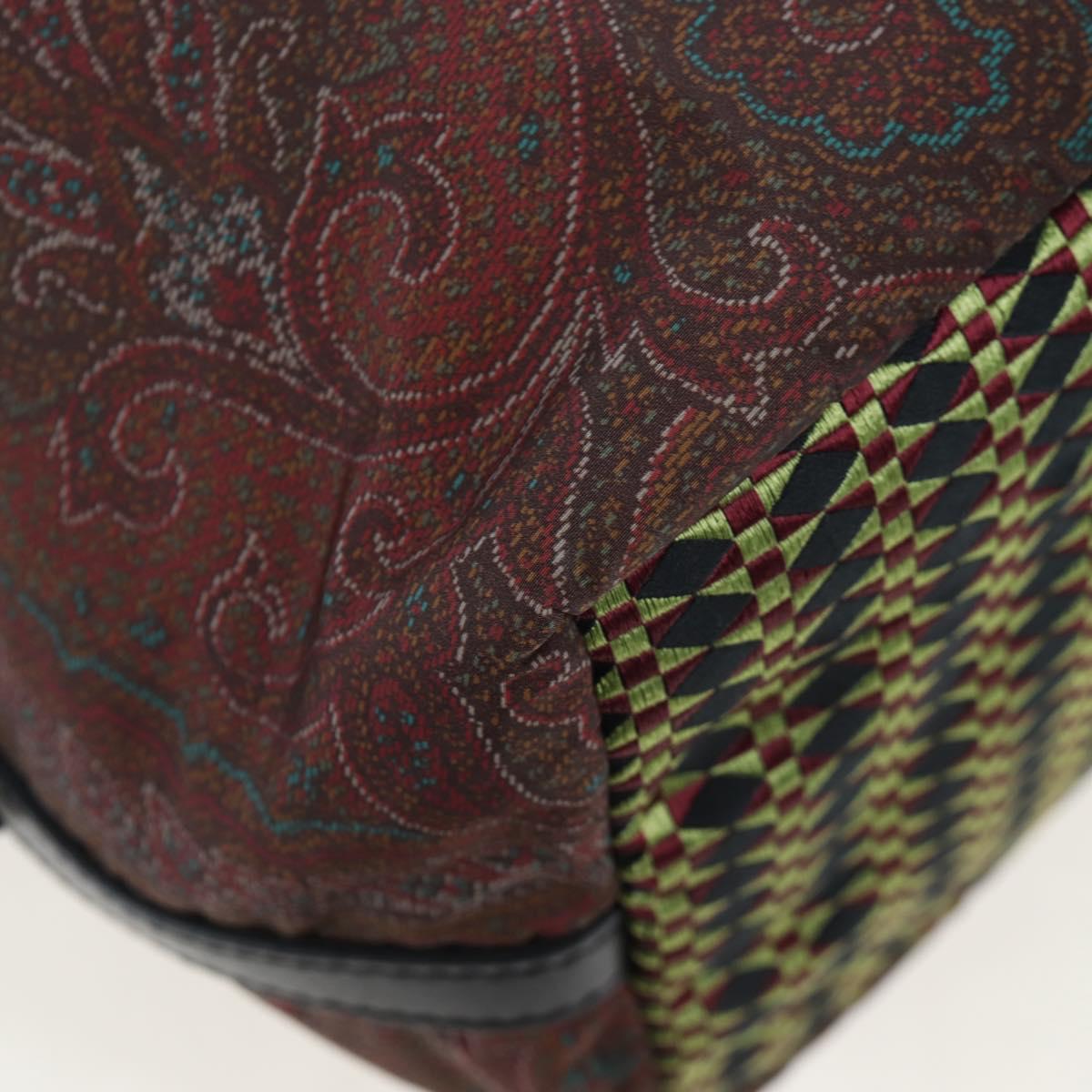 ETRO Paisley Fringe Hand Bag Nylon 2way Bordeaux Silver Auth am12692V